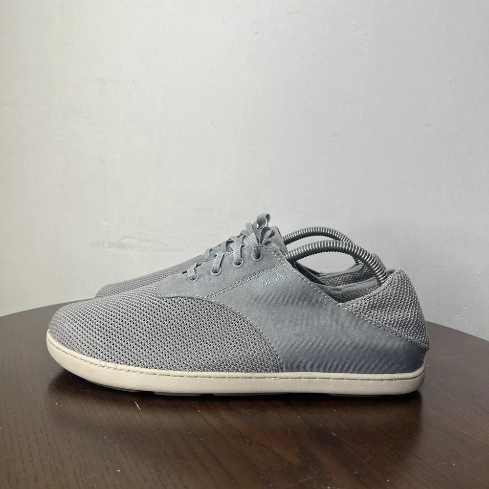Olukai‎ 'Nohea Moku Shoes Men's 9.5 Gray Textile Comfort Slip On Boat Sneaker